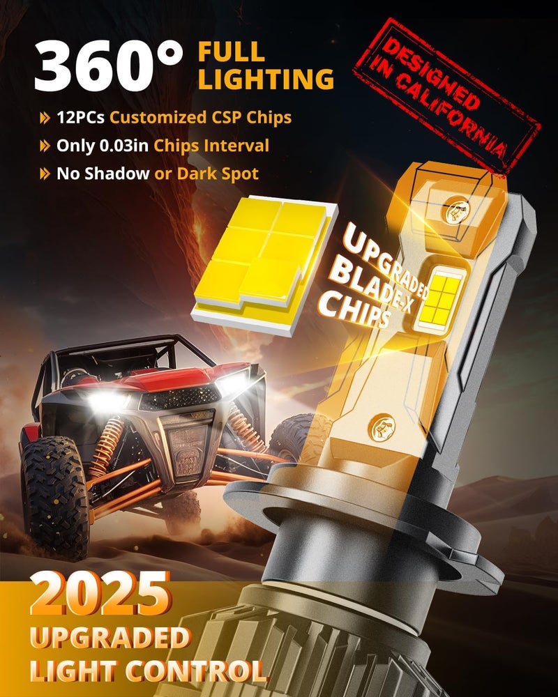 Auxbeam مصباح ضباب H7، سلسلة F22 H7 للرياضات القوية، 6500K 110W 24000LM ضوء أكثر سطوعًا بنسبة 700% للمركبات UTV ATV على الطرق الوعرة، قد تحتاج إلى محولات - Image 3